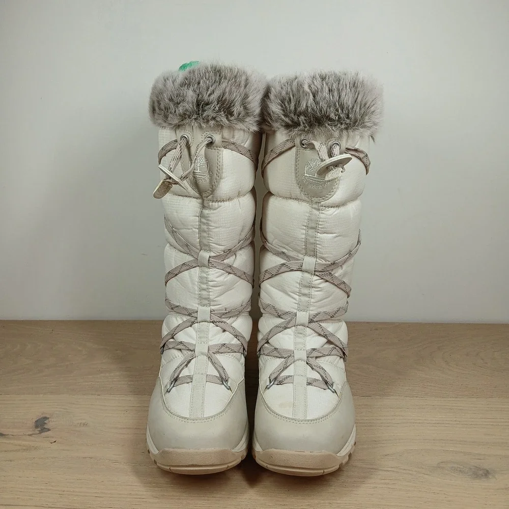 Timberland Boots Women 9 White Faux Fur Insulated Waterproof Winter Snow